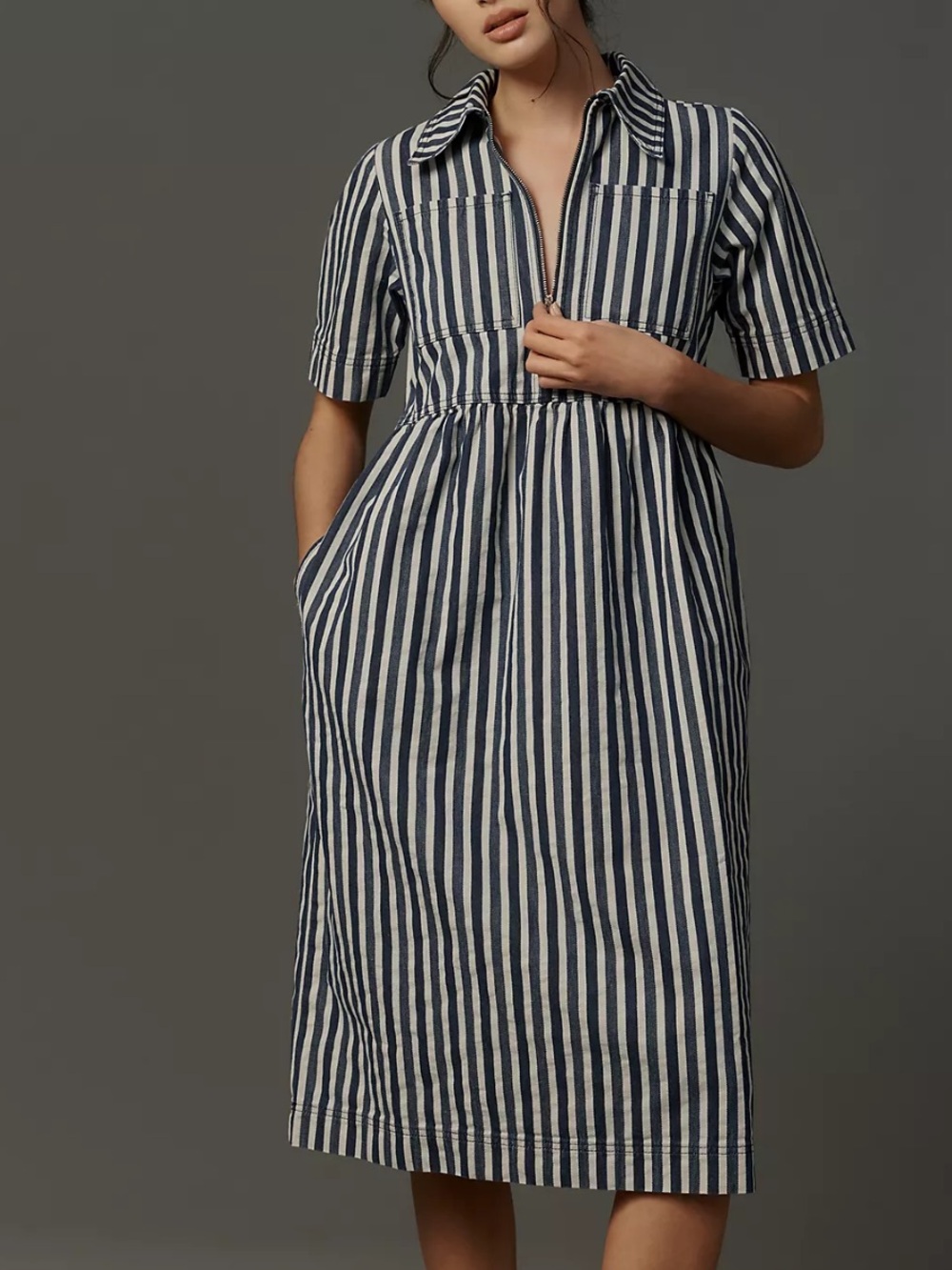 ALIGNE Gabriella Short-Sleeve Denim Midi Dress - Picture 1 of 8